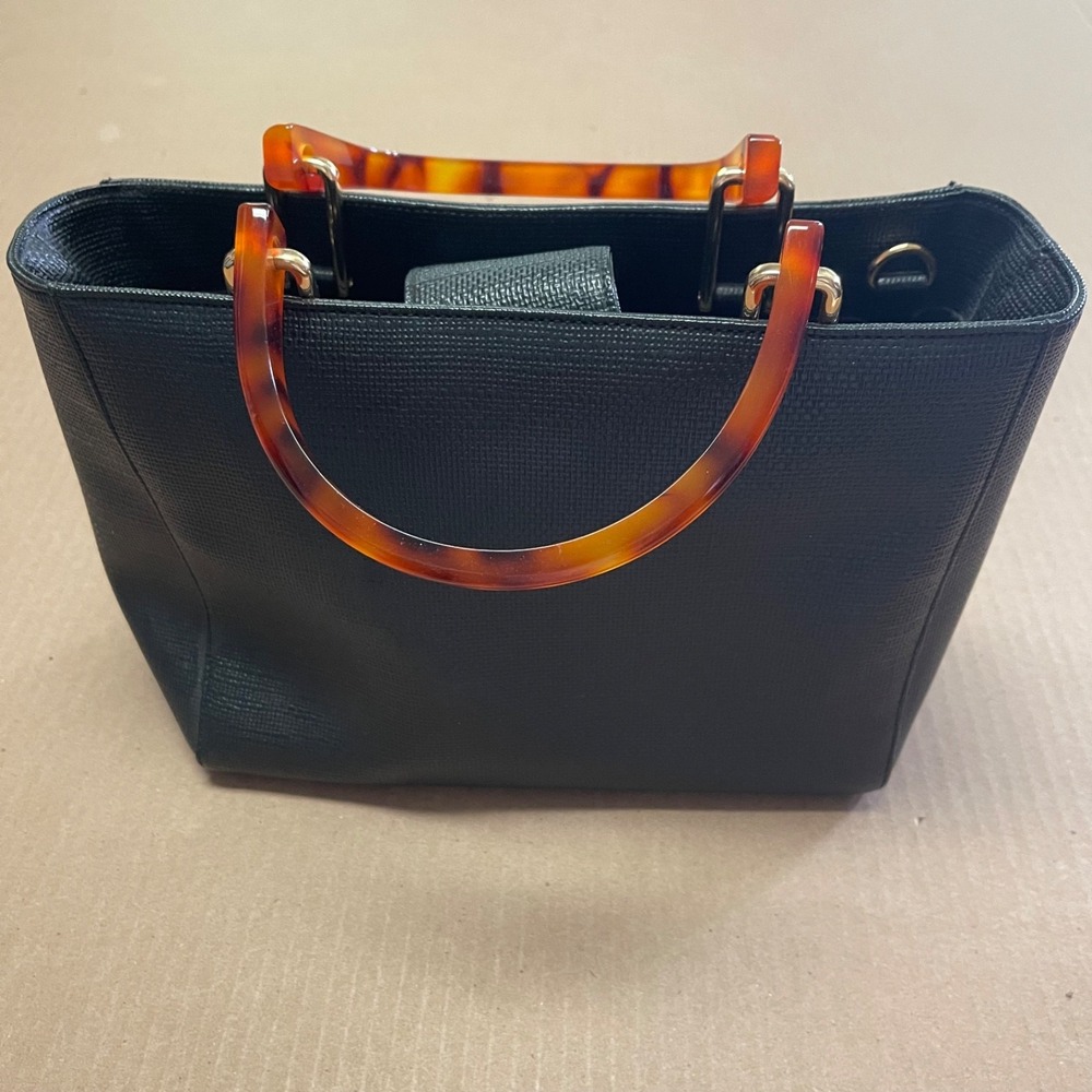 Vintage Preston And York Black Textured Quiet Luxury Handbag Tortoise Handle